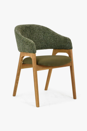 tölgyfa karfás szék zöld szövet ülőfelülettel modern design